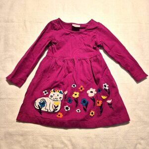 Hanna Andersson girls size 100 or 4 purple long sleeved dress with cat applique